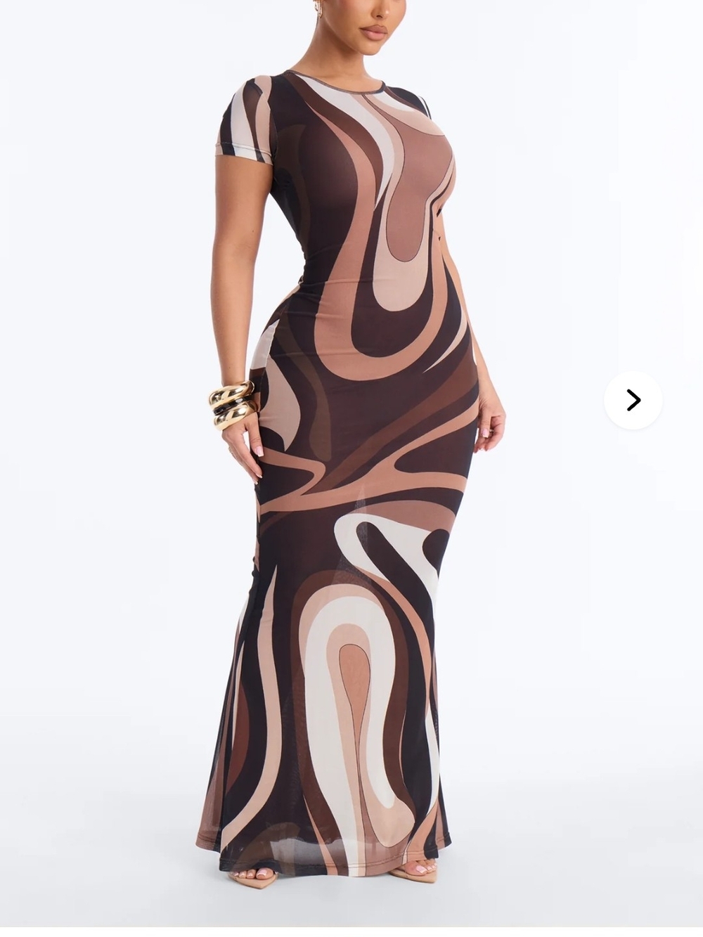 Fashion Nova Brown & Cream Abstract Swirl Maxi Dress